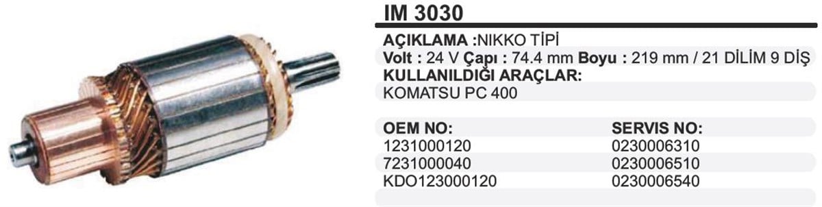 MARŞ KOLLEKTÖRÜ 24V KOMATSU-PC400 74.5*219*9