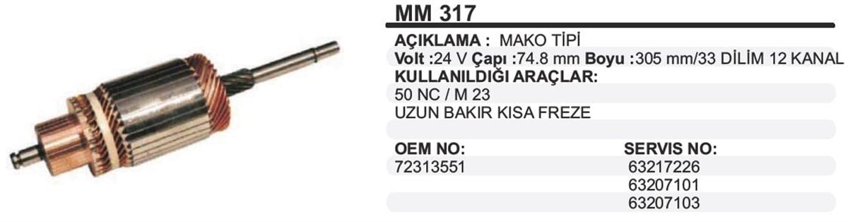 Marş Kollektörü 24V Mako Tip 50 Nc Ub/Kf(551)