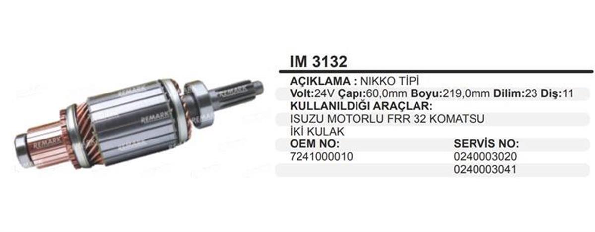 Marş Kollektörü 24V Nikko Tipi Isuzu Frr32 Komatsu | Remark Im3132