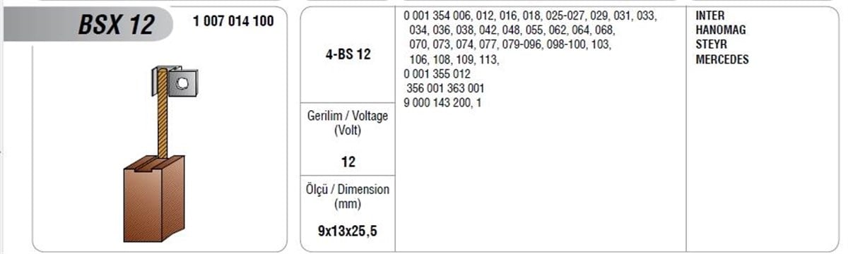 Marş Kömürü Bsx 12 Mega 9*13*25,5 İnter Hanomag Steyr Mercedes