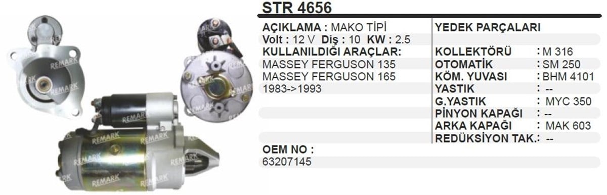 Marş Motoru 12V 10Diş 44 Mf 135 65 Makotip