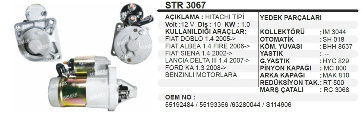 Marş Motoru 12V 10Diş Doblo Albea Siena Palio Linea