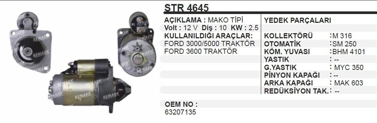Marş Motoru 12V 10Diş Ford Traktör 3000 Excavatör Newholland Hy Mac Excavatör New Holland Ford 3600 3000 3610 Mf135 Jcb 805 E