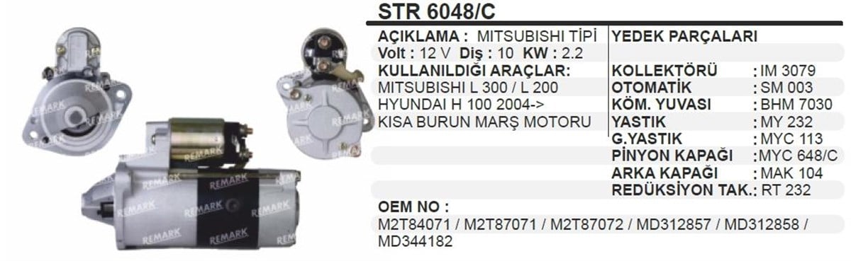 Marş Motoru 12V 10Diş Mıtsubıshı L200 Ym Starex 99