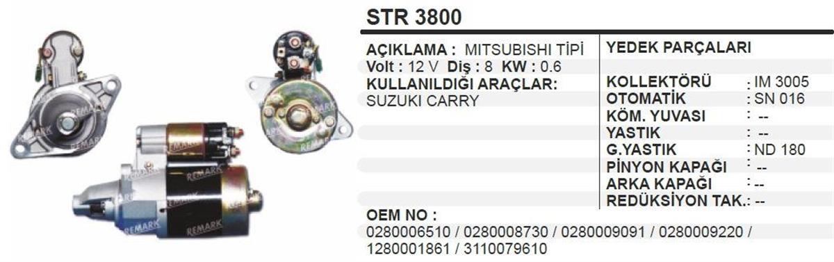 Marş Motoru 12V 8Diş Suzuki Cary Dfm Minubus Ters Str3800