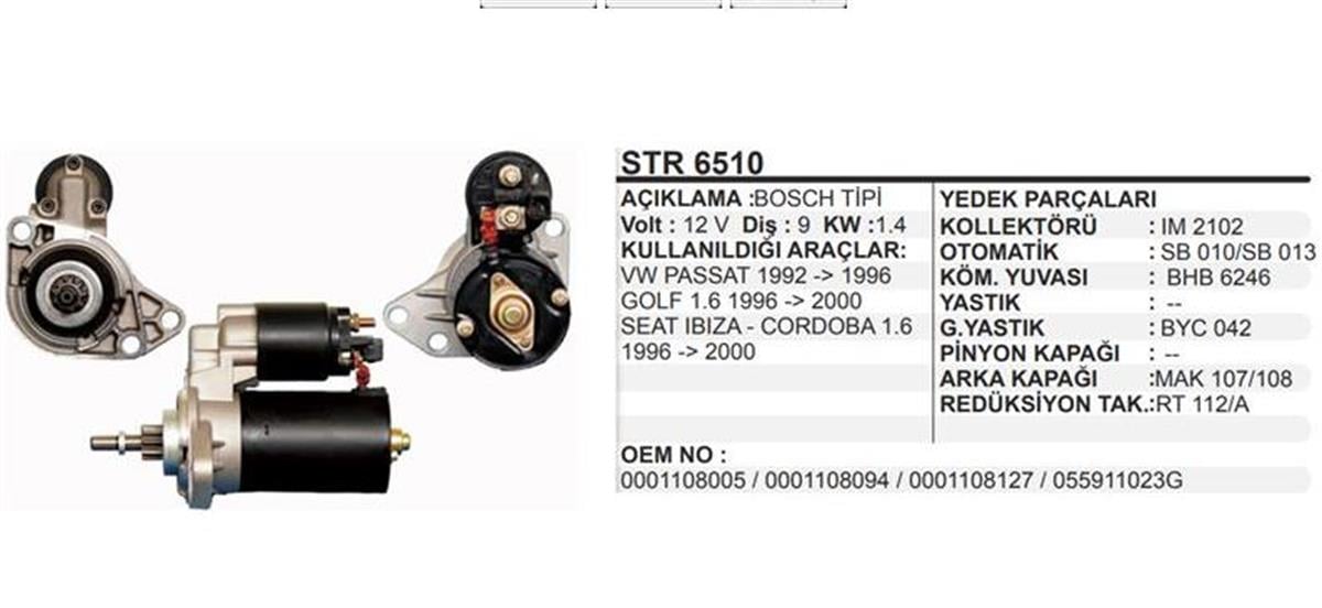 Marş Motoru 12V 9 Diş Vw Golf Passat 92 96 Golf İbiza 96> Str6510 | Remark Str6510