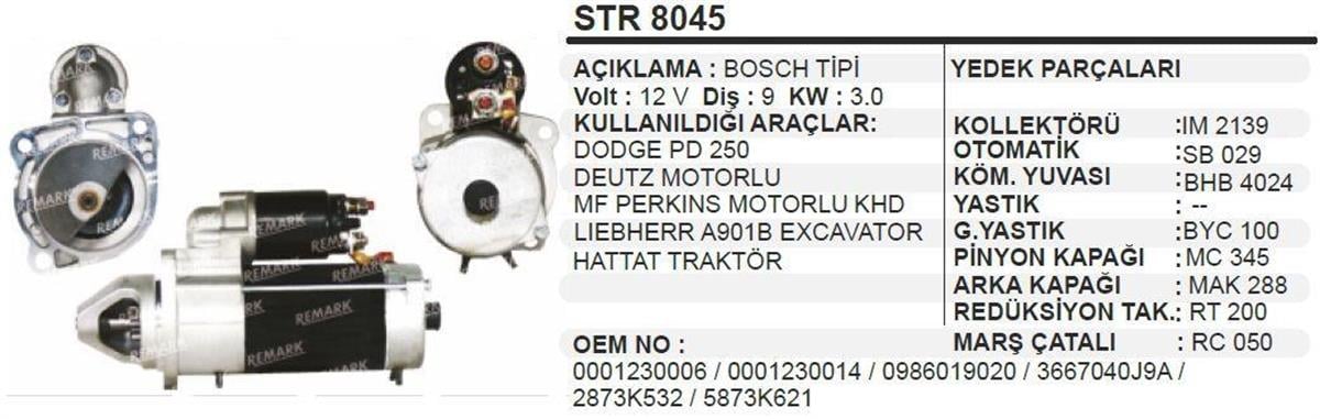 Marş Motoru 12V 9Diş Cargo Doç As250 Magirus Atlas Copco Claas Bomag Deutz Ag Khd Same Fendt Is1254 Volvo Kepçe | Aes Str8045