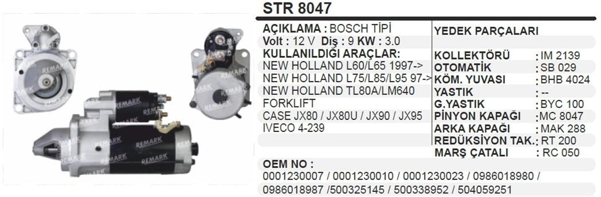 Marş Motoru 12V 9Diş New Holland Case Ford 65/75 New Holland Traktor / İş Makinesı Is1262