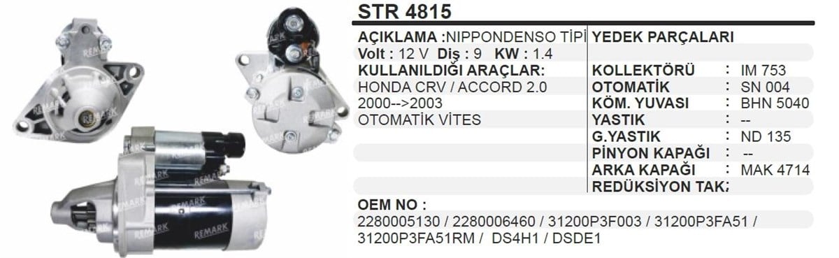Marş Motoru 12V 9Diş Nippon Denso Honda Crv