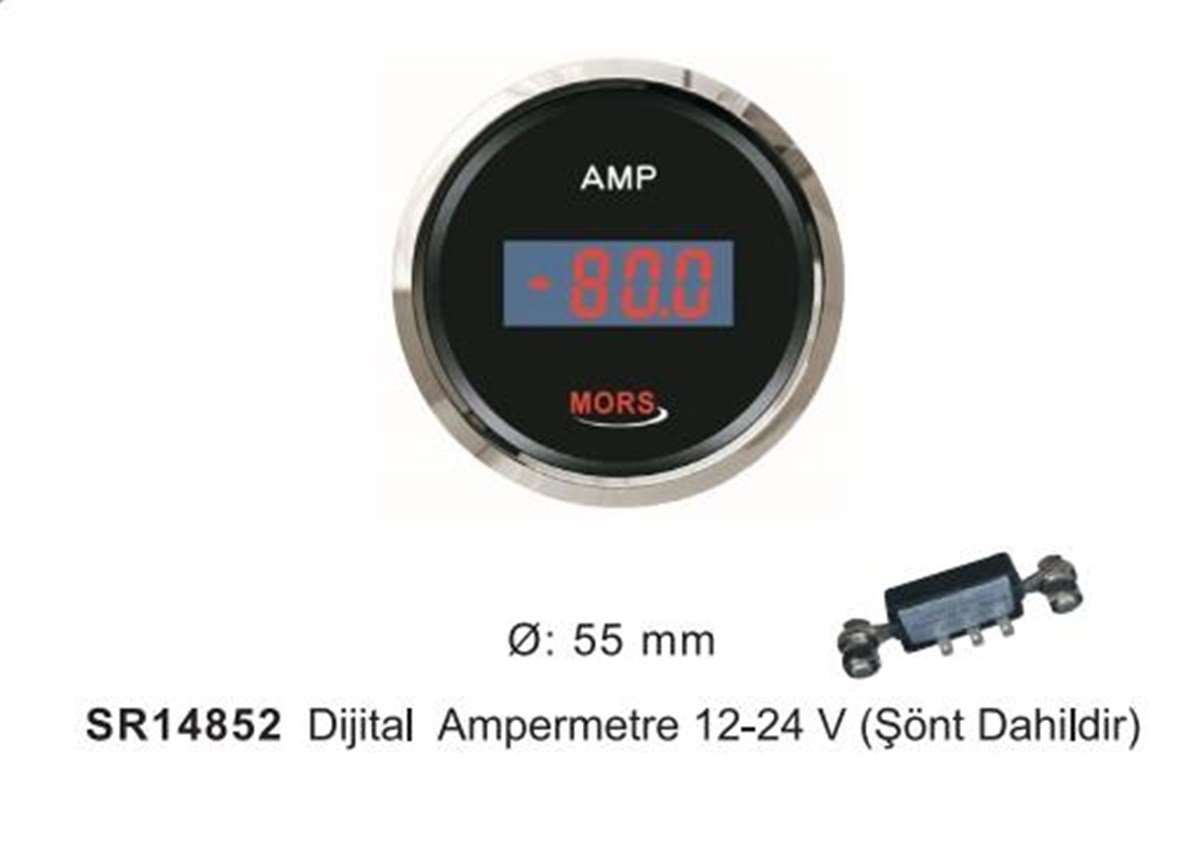 Mors Dijital Ampermetre+Şöntlü 12V 24V Siyah