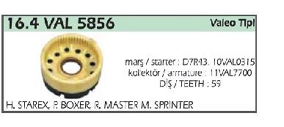 Rediktör Plastiği 59Diş Valtip Dizel Starex Ducato H100 Mercedes Sprinter Boxer 5856