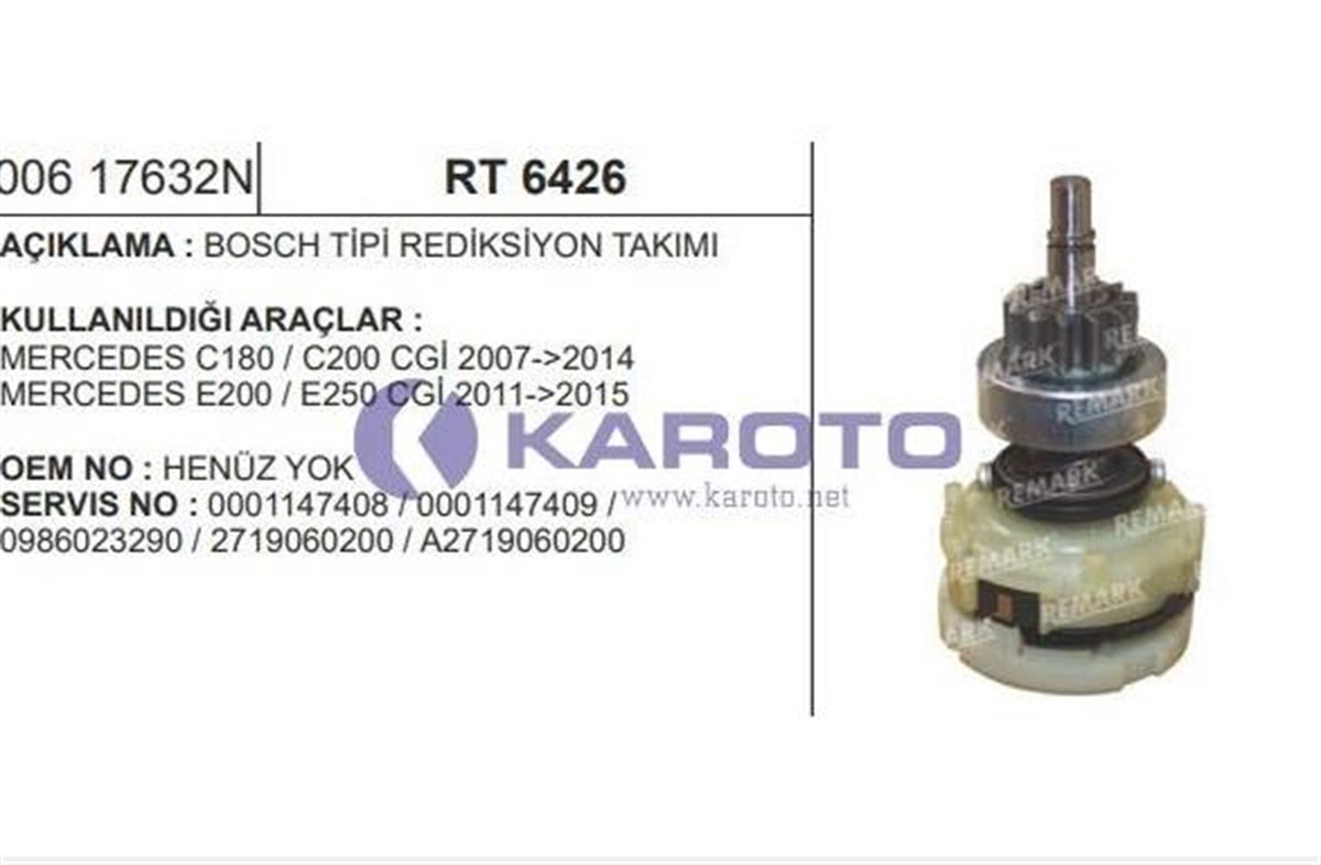 Rediktör Takımı+Dişli Bosch Tipi 147 Seri Ducato Mercedes Benz C180 E200 E250 Cgı