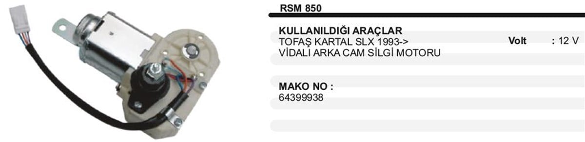 Silgi Motoru 12V Arka Kartal Orj Tip S850