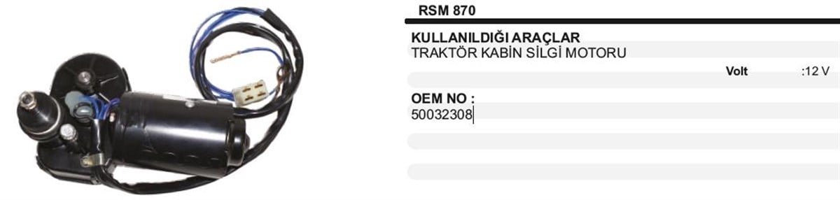 Silgi Motoru 12V Traktör Kabini İçin