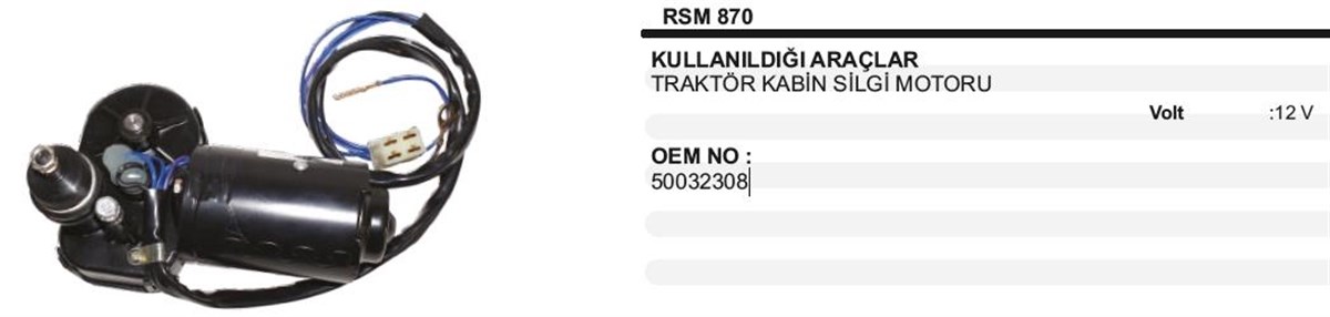 Silgi Motoru 12V Traktör Kabini İçin