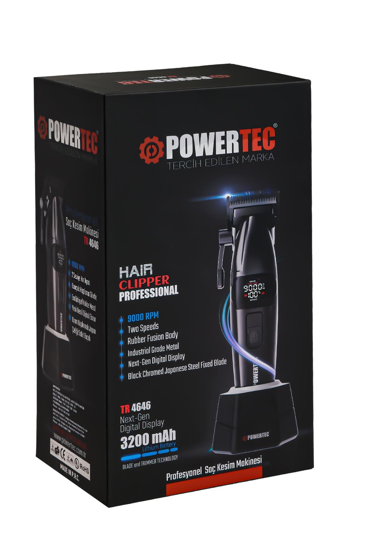 Powertec TR-4646 Profesyonel Saç Sakal Tıraş Makinesi ( 0.5mm Tarak Dahil )