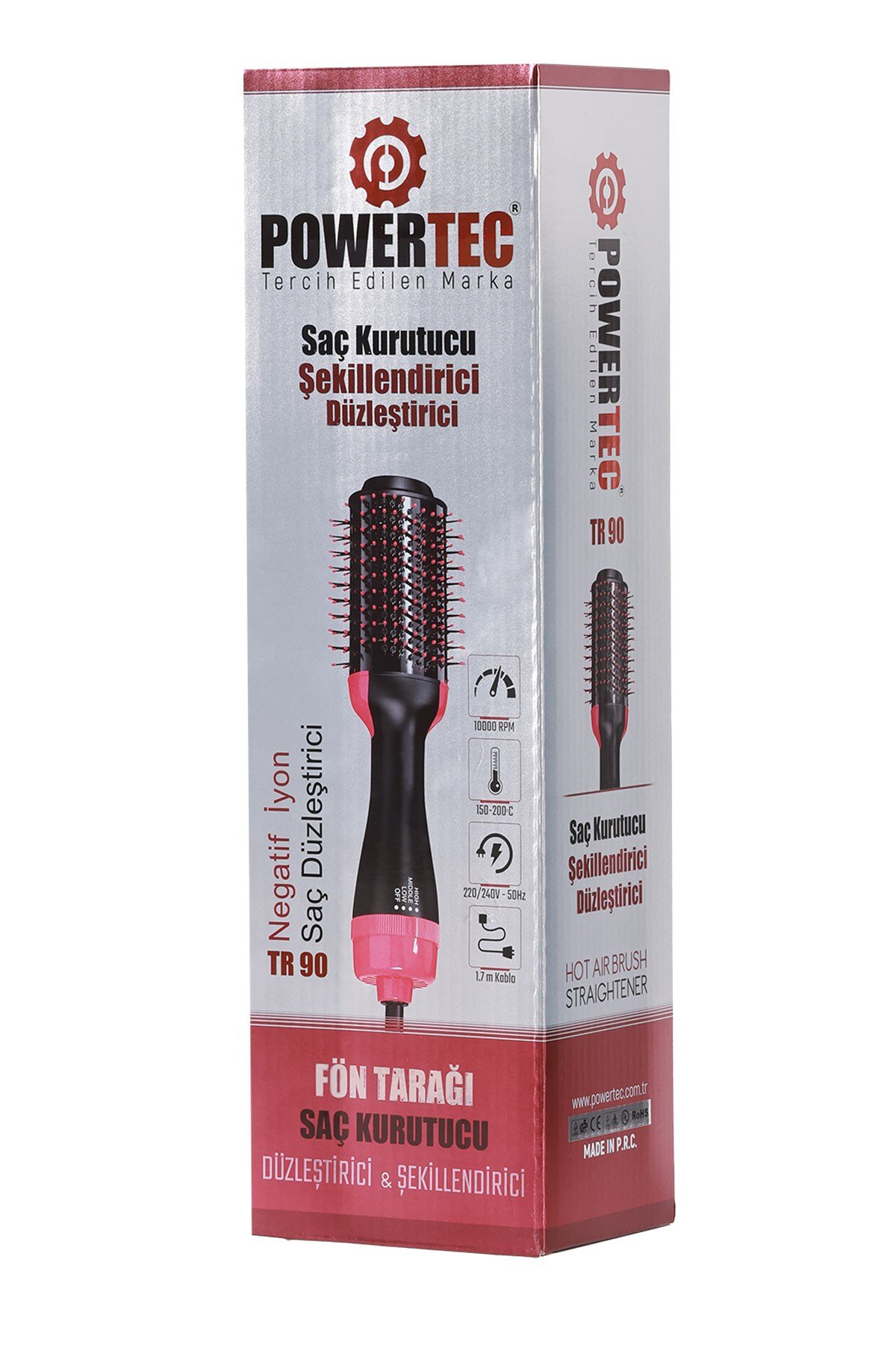 Powertec TR-90 Profesyonel Saç Şekillendirici ve Saç Düzleştirici Fön Tarağı İyon Özellikli