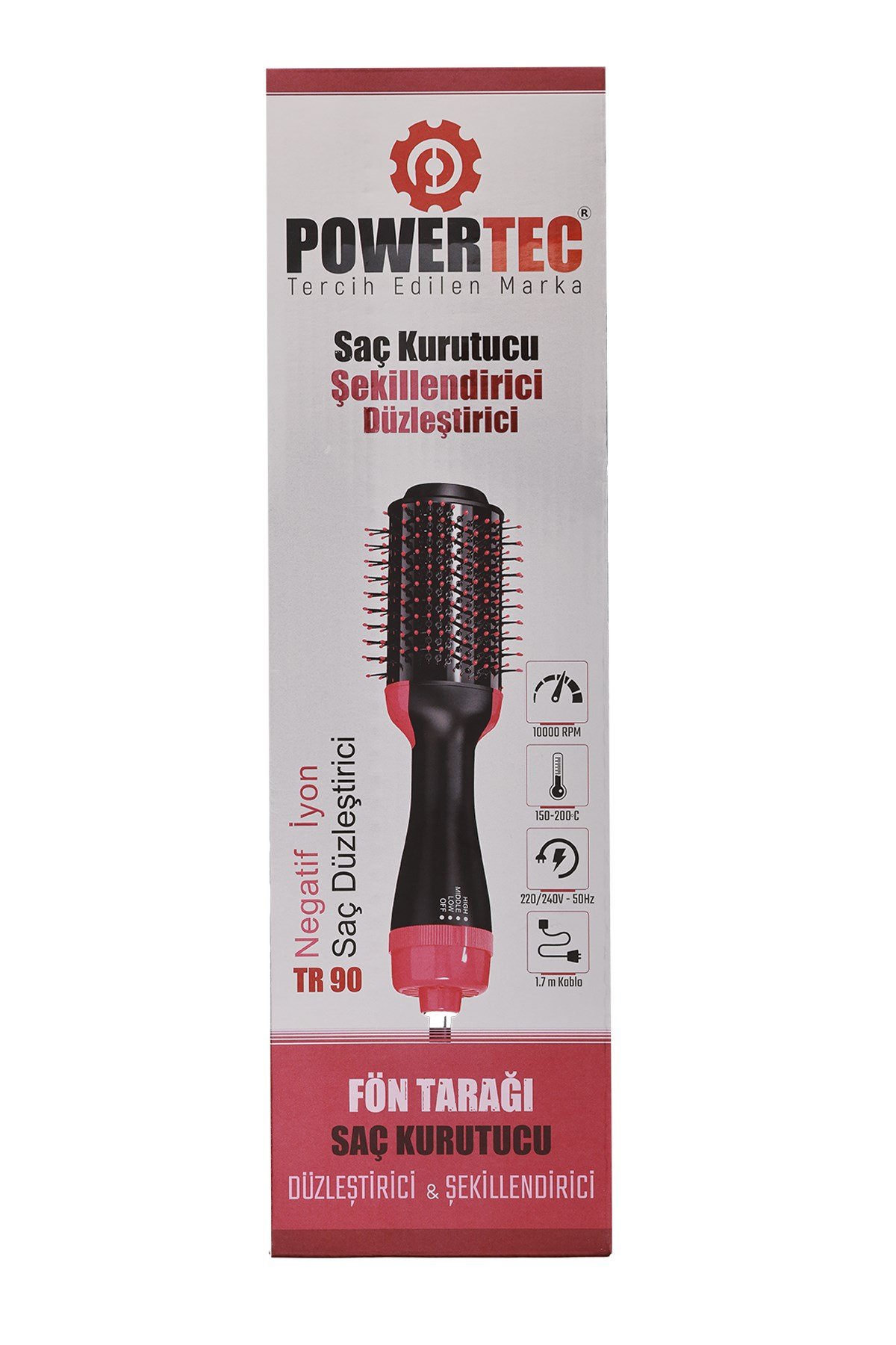 Powertec TR-90 Profesyonel Saç Şekillendirici ve Saç Düzleştirici Fön Tarağı İyon Özellikli