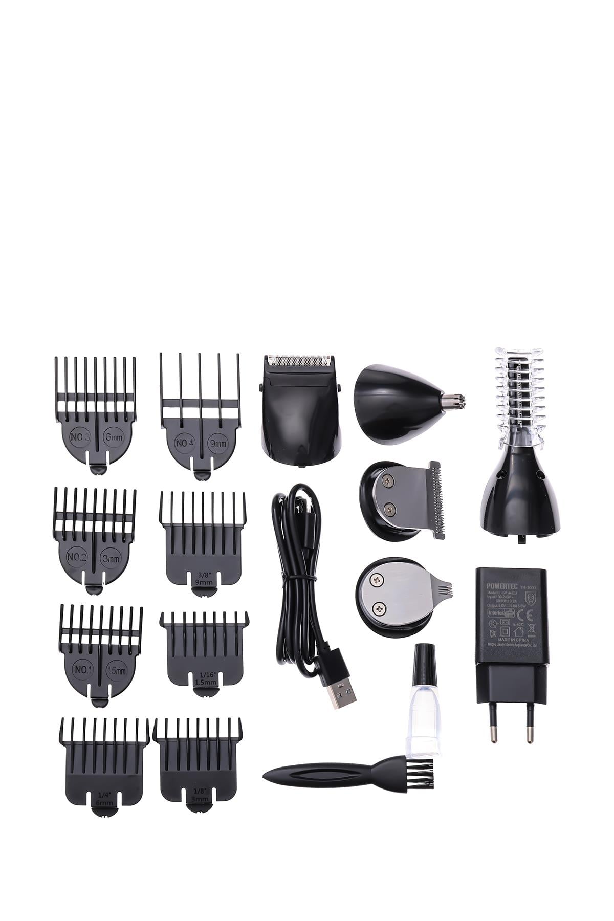 TR-1000 (6in1) 6 Başlıklı Erkek Bakım Kiti Saç Sakal Vücut Kulak Burun Kıl Tüy Alma Makinesi 