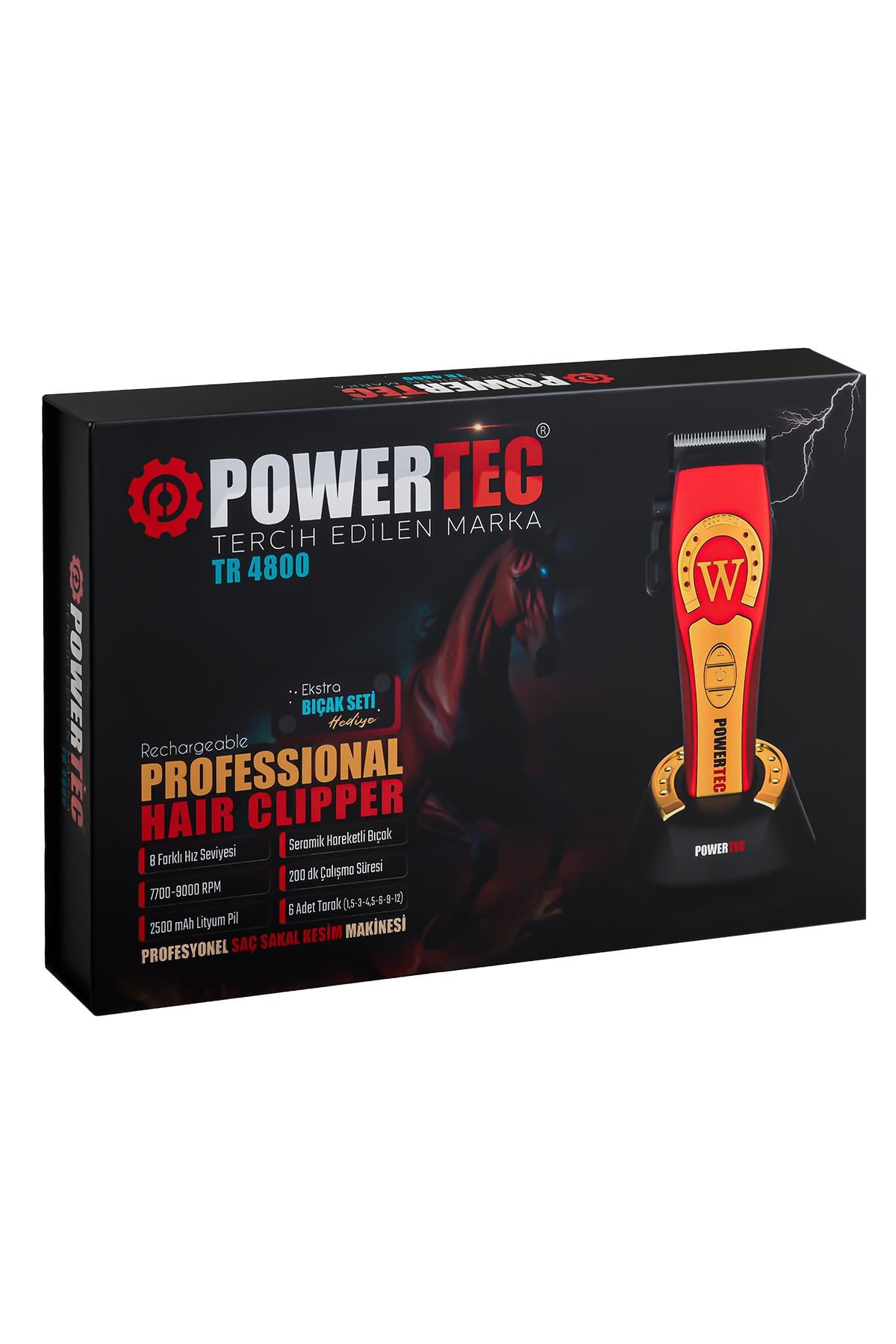 TR-4800 Tam Profesyonel 9.000rpm 8 Kademeli Saç-Sakal Kesim Makinesi +Yedek Seramik Bıçak Seti