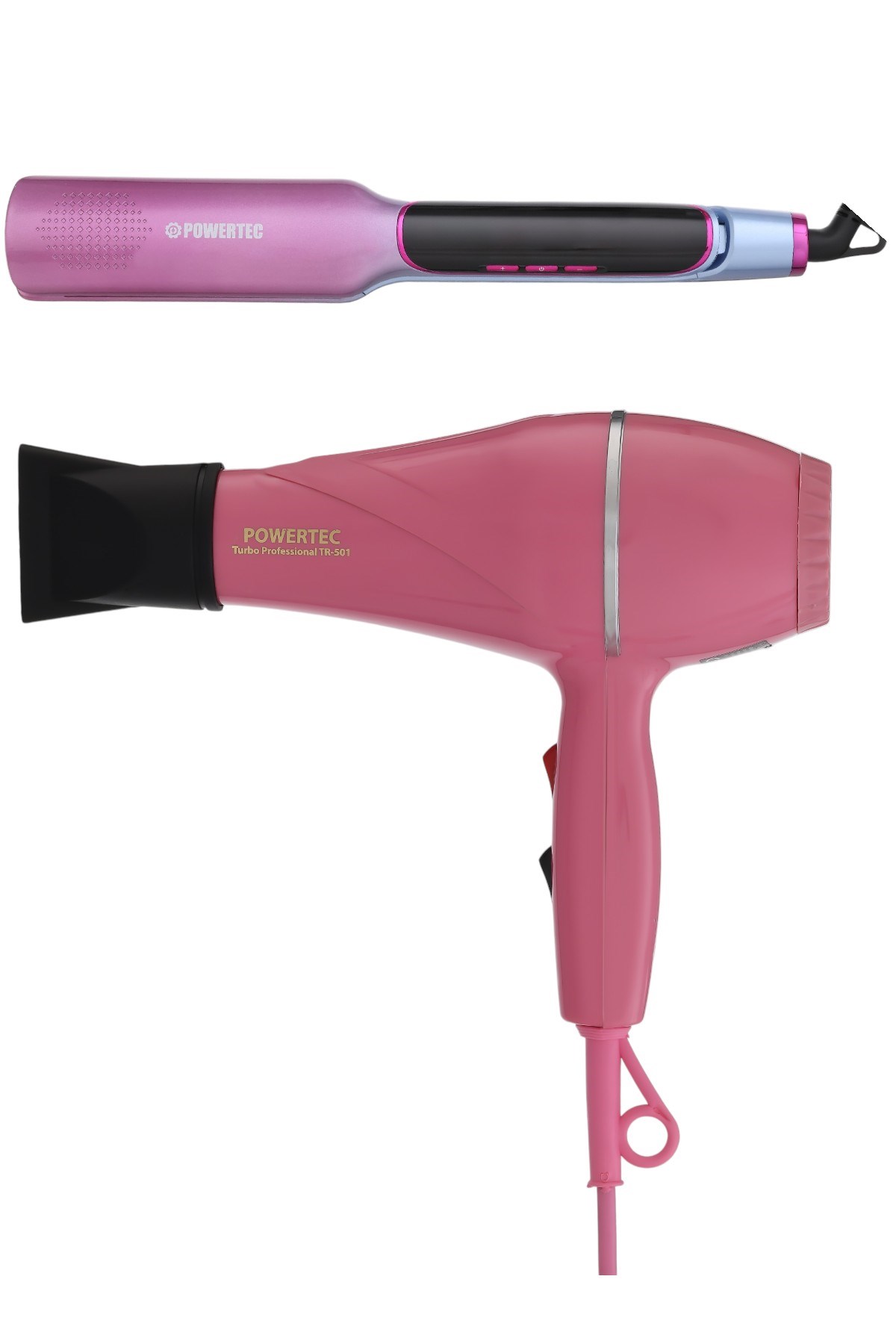 TR-501 Profesyonel Pembe Renkli Fön Makinesi + TR-2830 İyonik Saç Düzleştirici