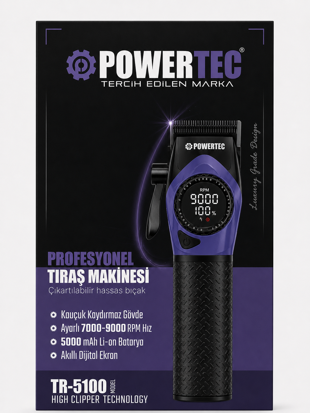 TR-5100 Profesyonel Saç Tıraş Makinesi | 9000 RPM Dijital Ekran | 5000 mAh Li-ion Batarya | Şarjlı Berber Tipi Clipper
