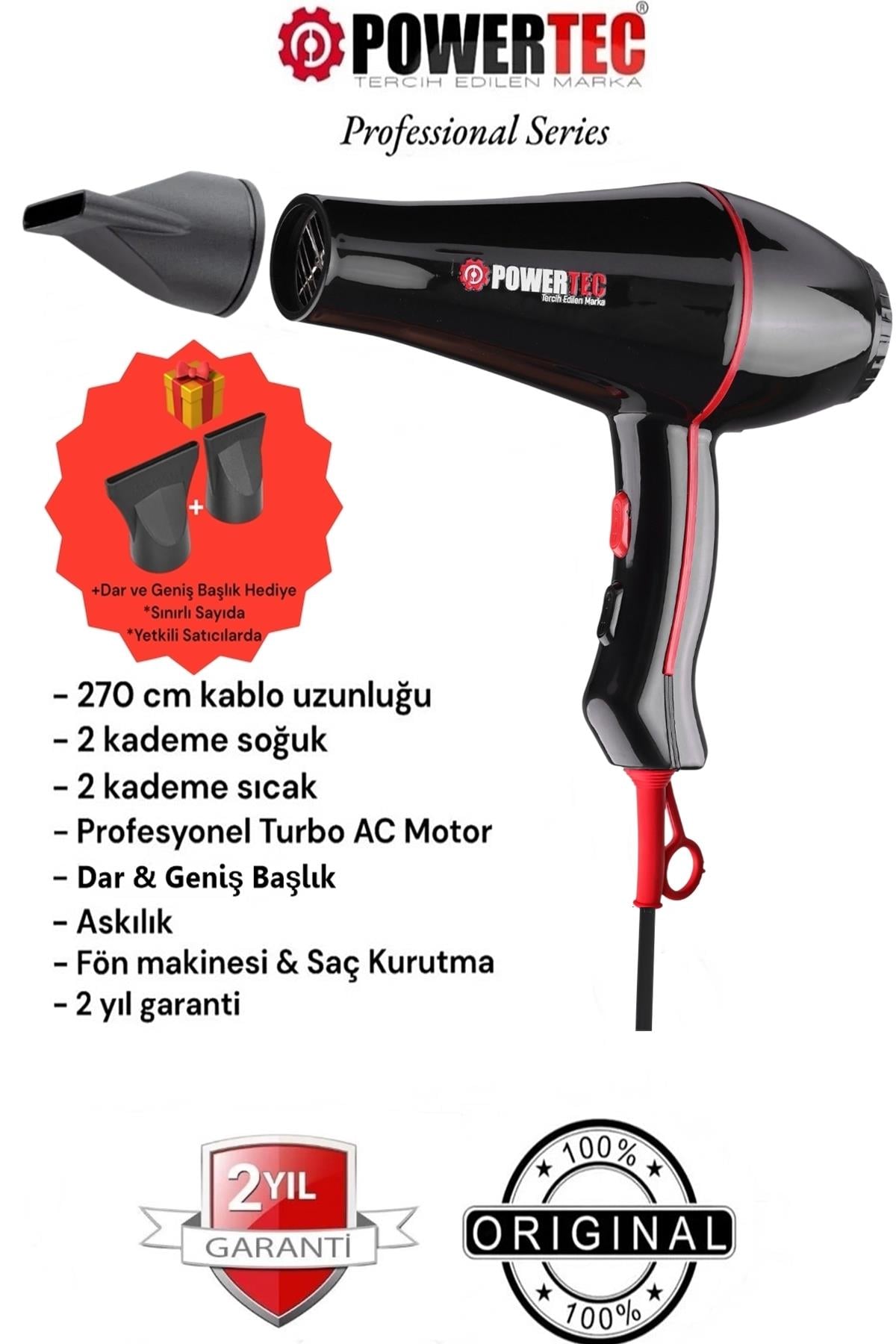 TR-601 Profesyonel Fön Makinesi 2500watt Performans