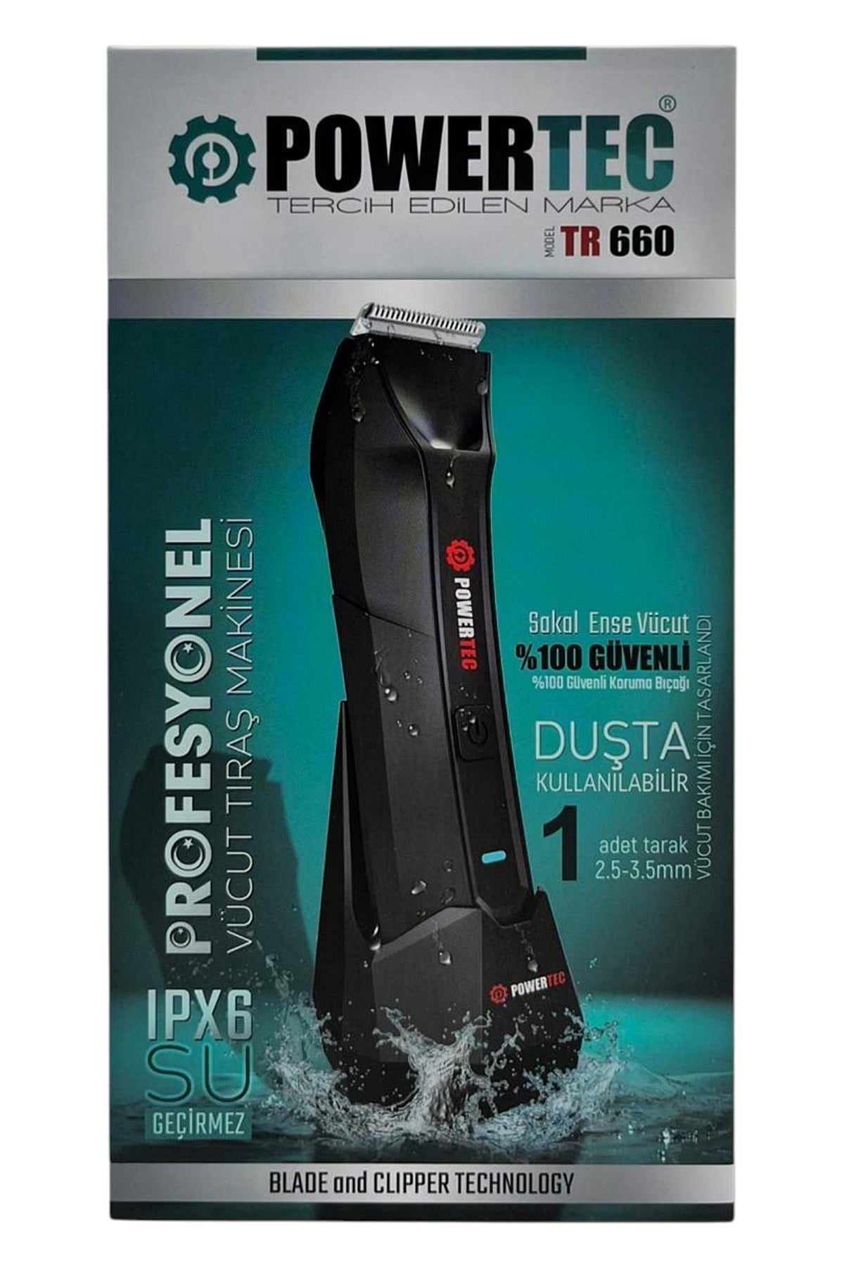 TR-660 Islak & Kuru Tüm Vücut Tıraş Makinesi (Led Işıklı & Ayarlanabilir Taraklı Başlık) IPX6 Type-C