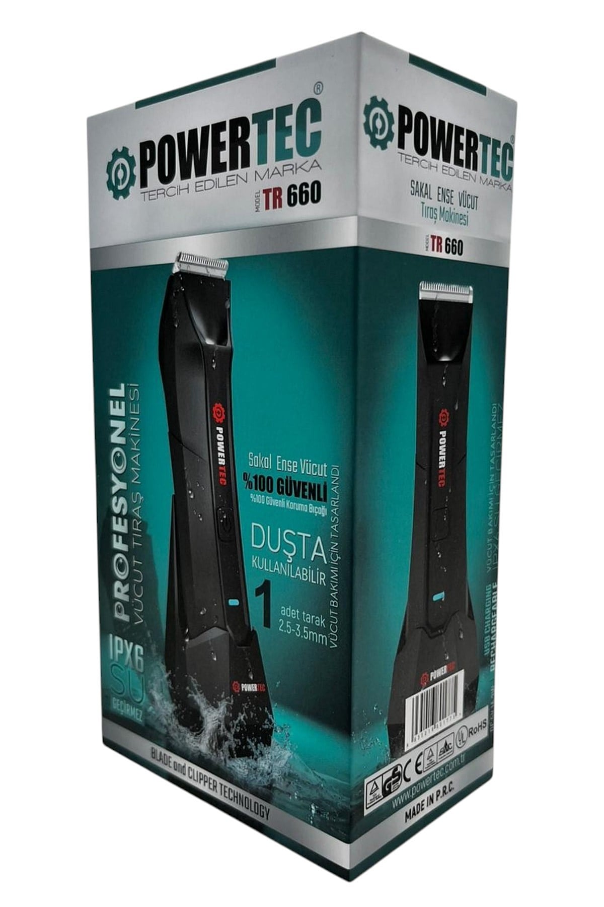 TR-660 Islak & Kuru Tüm Vücut Tıraş Makinesi (Led Işıklı & Ayarlanabilir Taraklı Başlık) IPX6 Type-C