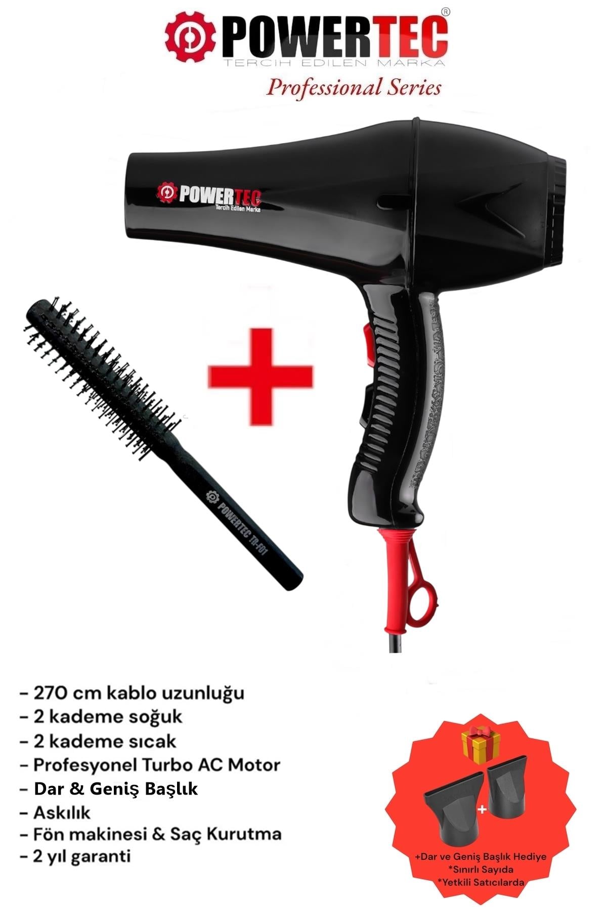TR-901 Turbo Profesyonel Fön Makinası + Berber Fön Fırçası