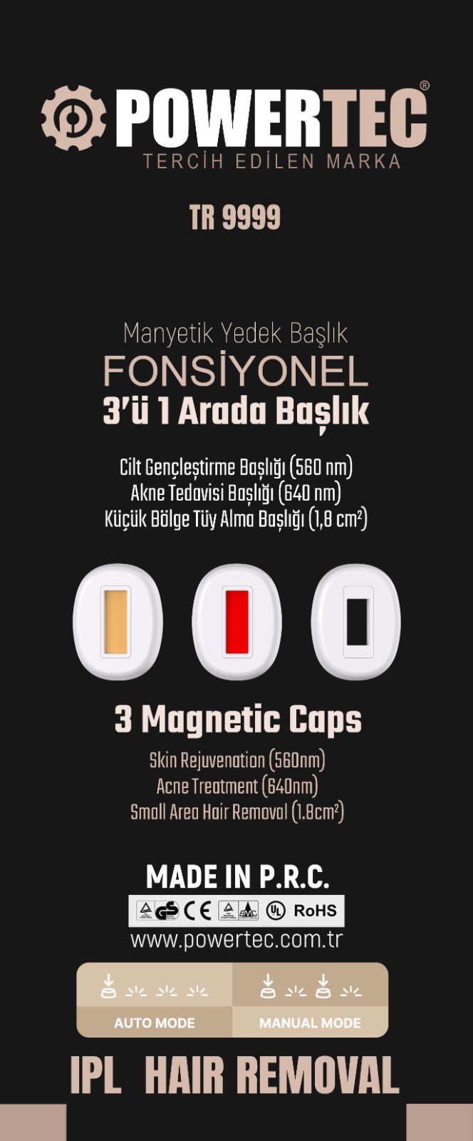 TR-9999 IPL Lazer Epilasyon 999.999 Atım Otomatik/Manuel 9 Modlu | Buz Başlıklı & Taşıma Çantası Hediyeli