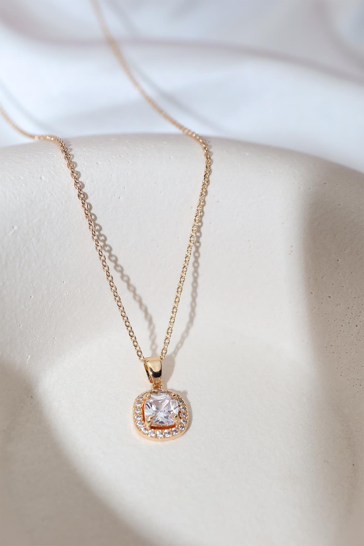 Baget Taşlı Gold Kolye