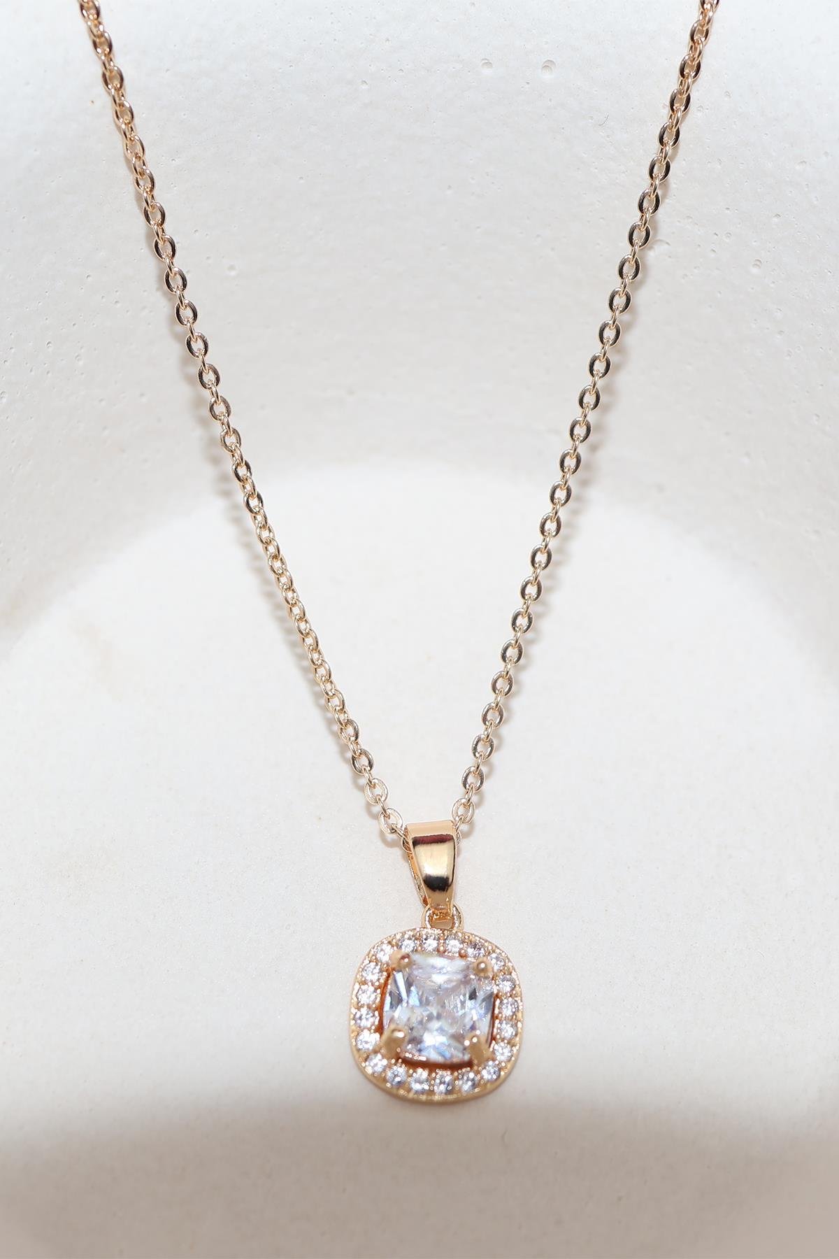 Baget Taşlı Gold Kolye