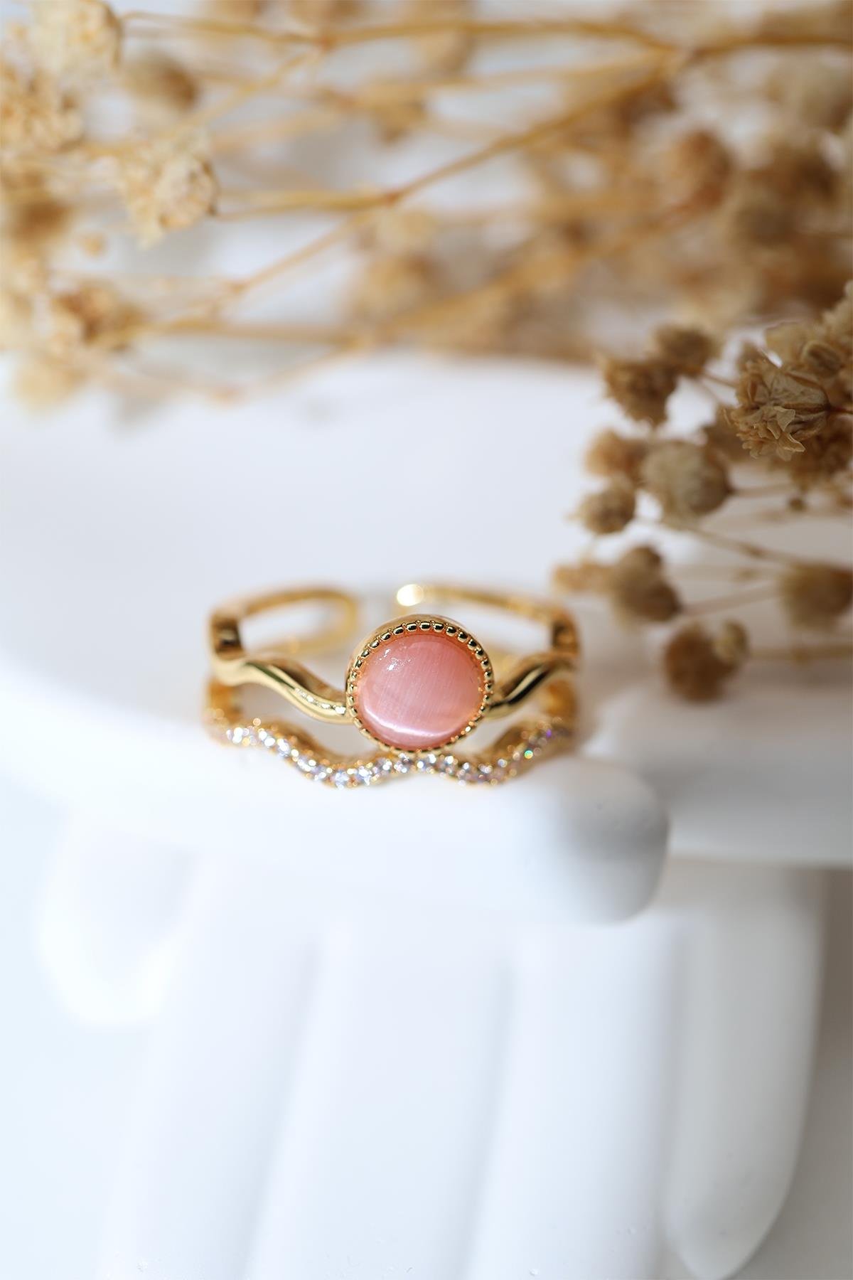 Pembe Kuvars Taşlı Yüzük