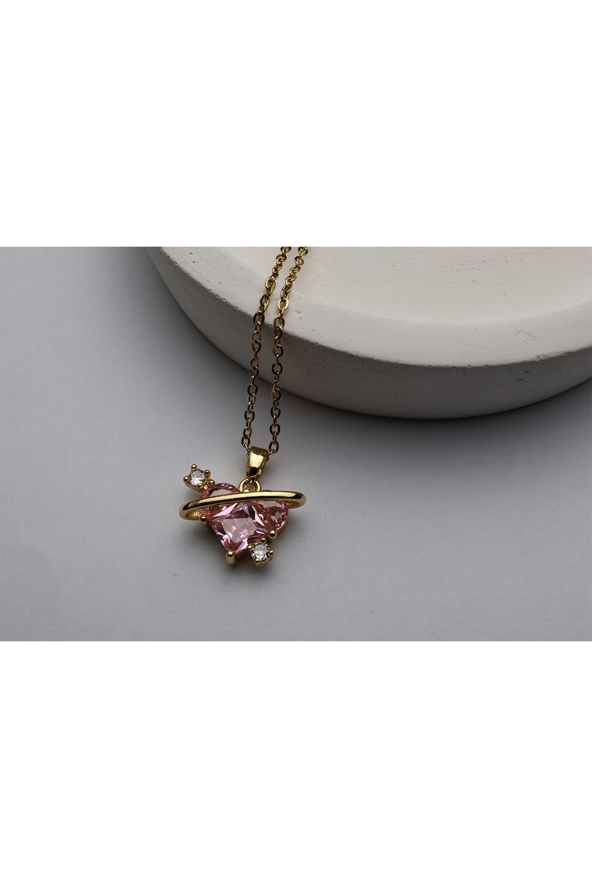 Pink Kristal Love Kolye