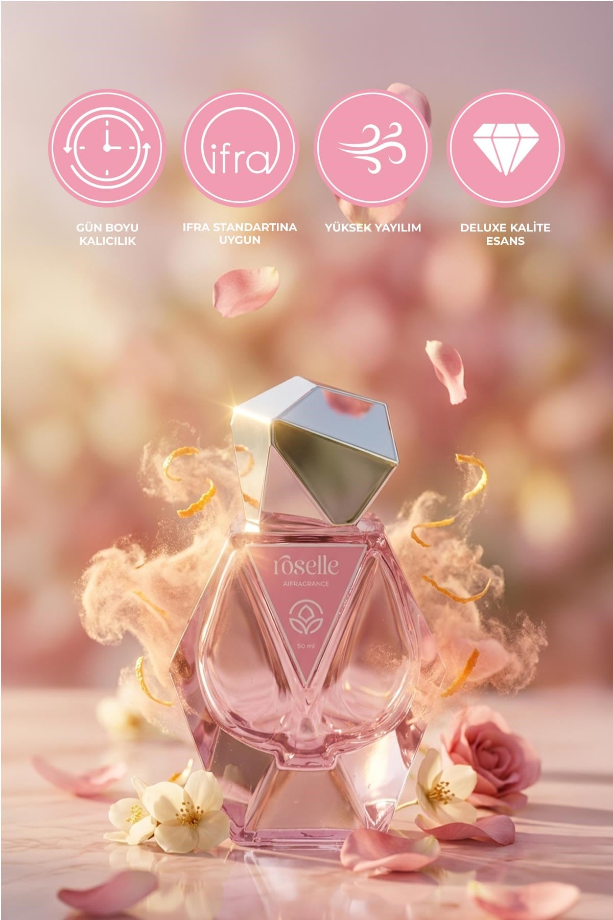AI Fragrance Roselle EDP Kadın Parfüm 50ml | Şeftali | Citrus | Yasemin | Gül | Paçuli