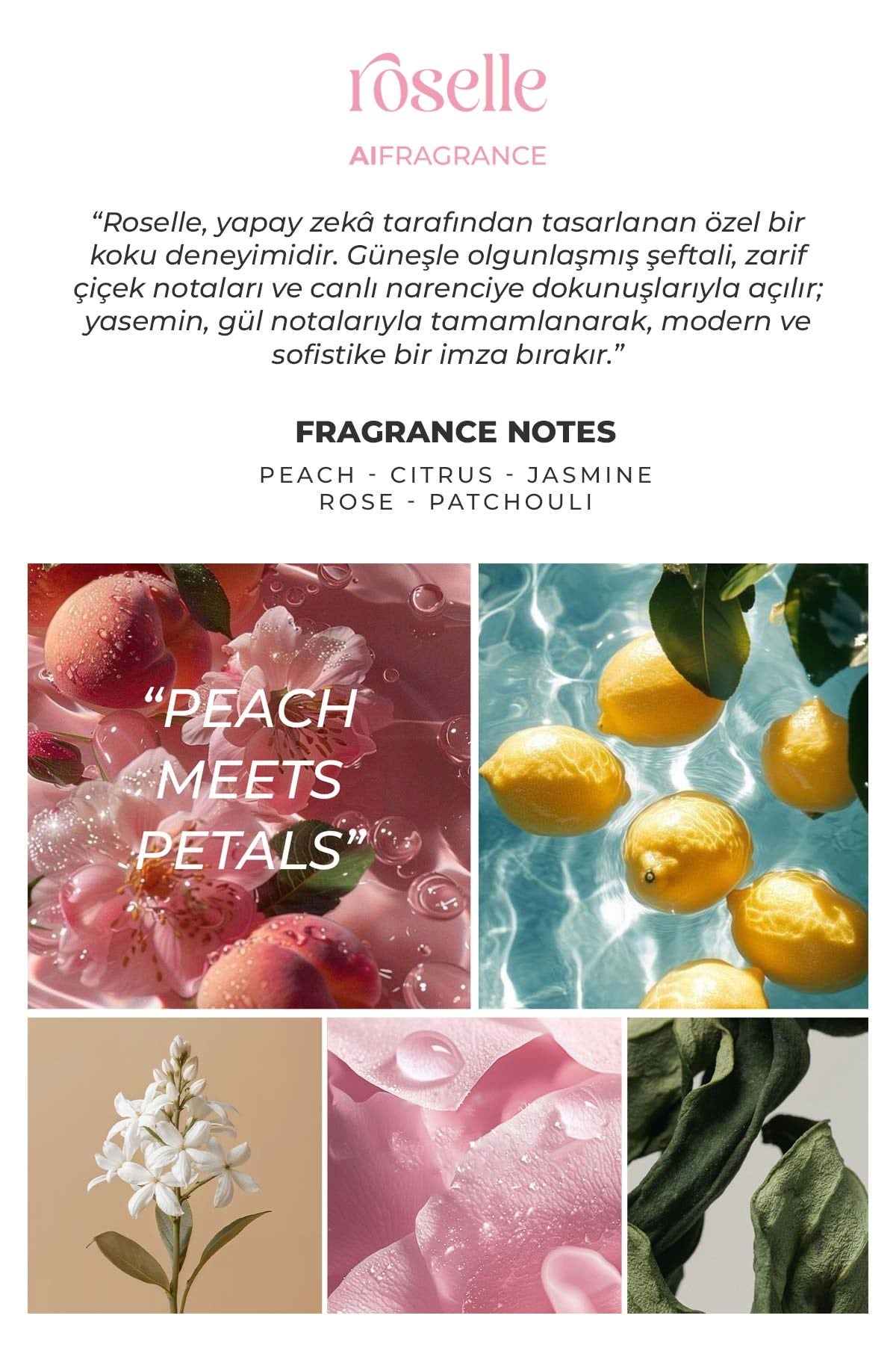 AI Fragrance Roselle EDP Kadın Parfüm 50ml | Şeftali | Citrus | Yasemin | Gül | Paçuli