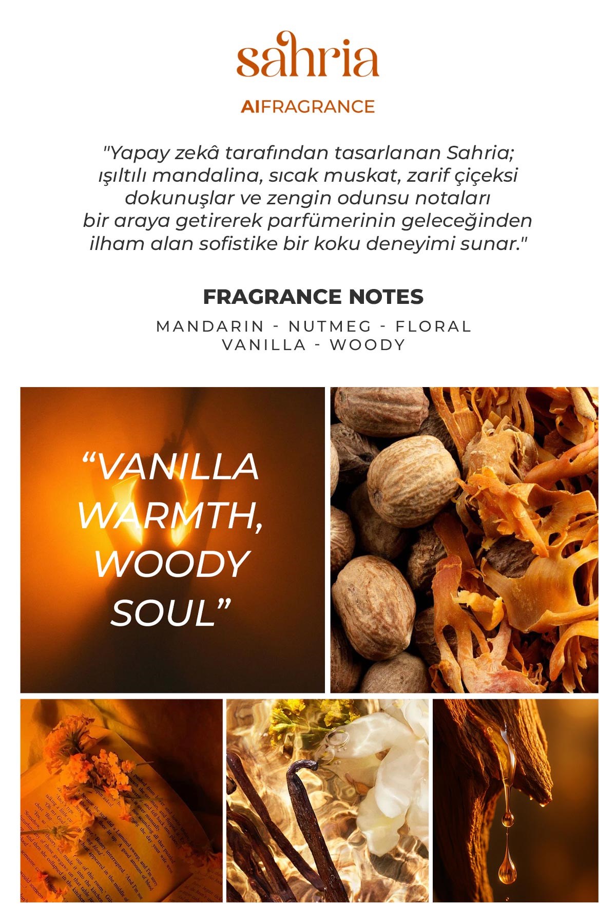 AI Fragrance Sahria EDP Kadın Parfüm 50ml | Mandalina | Nutmeg | Floral | Vanilya | Woody