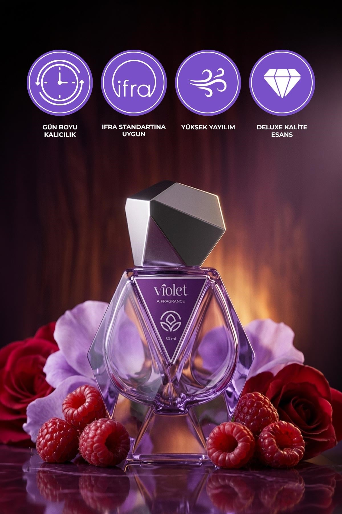 AI Fragrance Violet EDP Kadın Parfüm 50ml | Raspberry | Gül | Pralin | Woody | Amber
