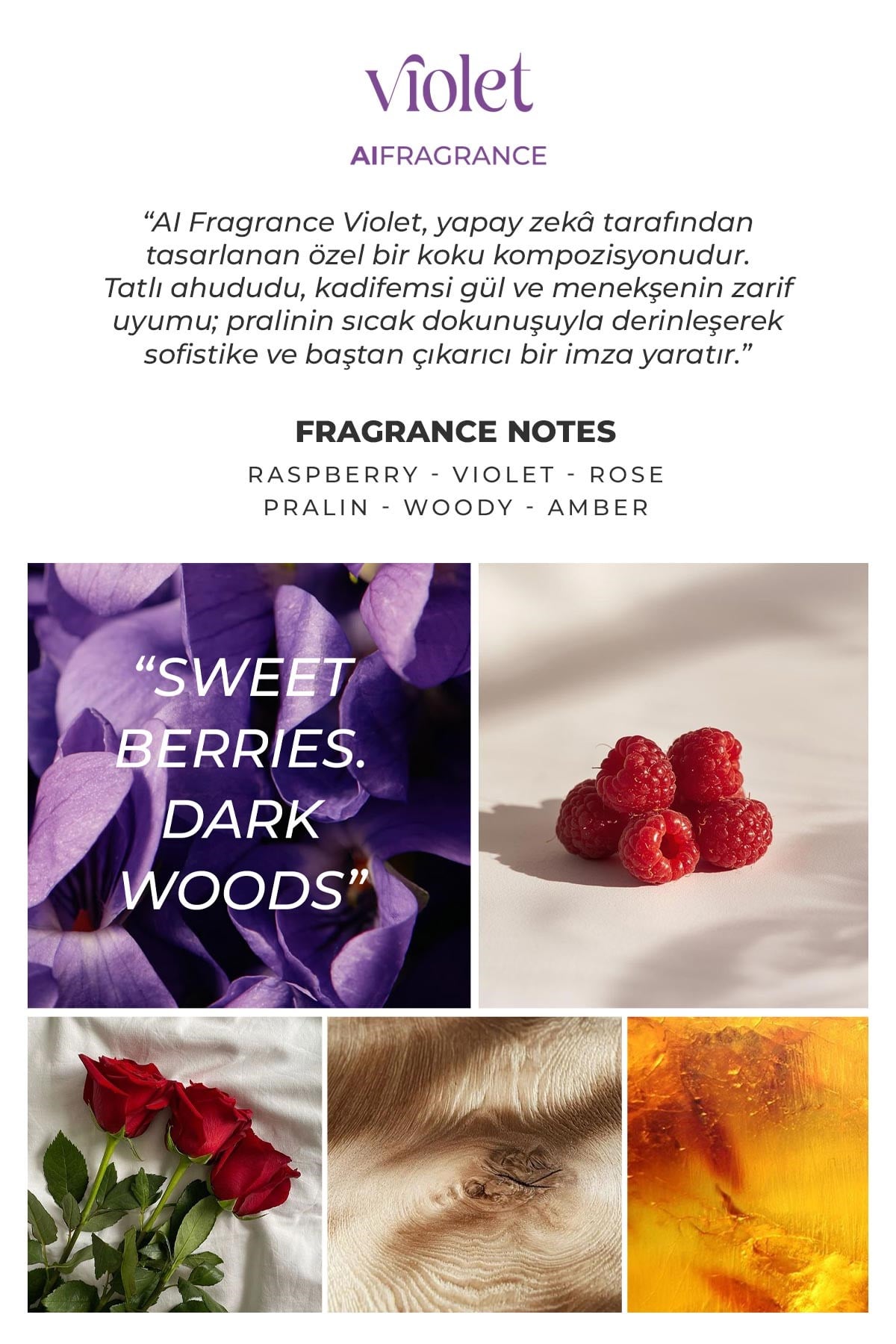 AI Fragrance Violet EDP Kadın Parfüm 50ml | Raspberry | Gül | Pralin | Woody | Amber