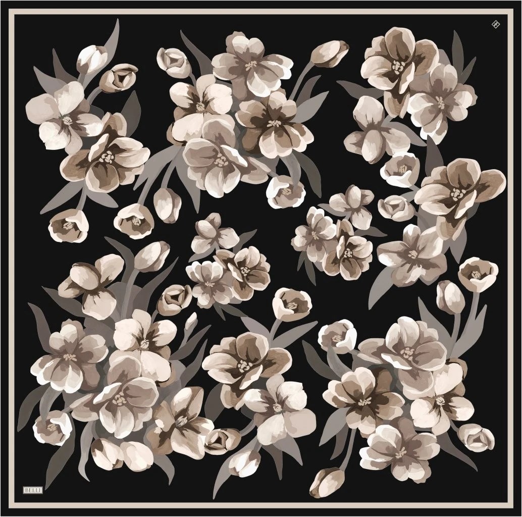 Belli Twill İpek Desenli Eşarp 4330D
