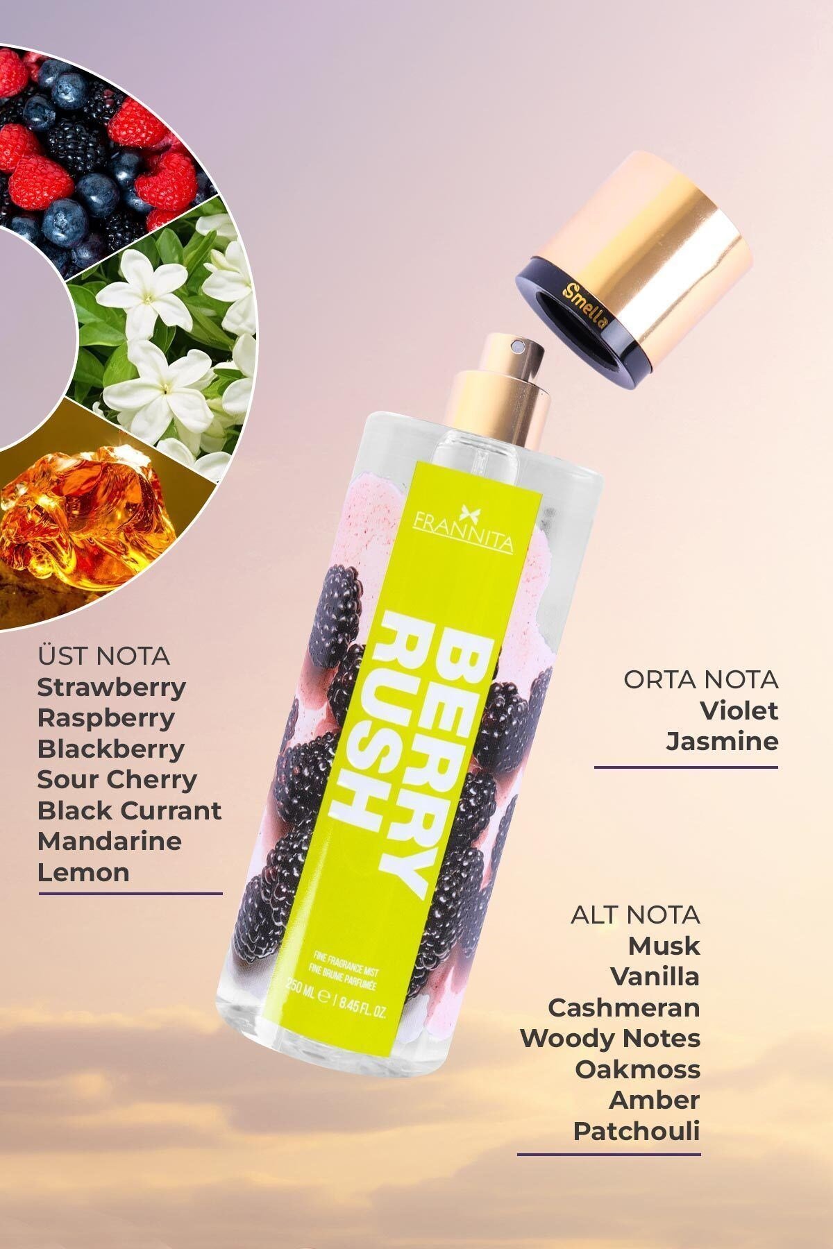Berry Rush Parfümlü Kadın Vücut Spreyi Vücut Kokusu Vücut Misti Body Mist Spray 250ml
