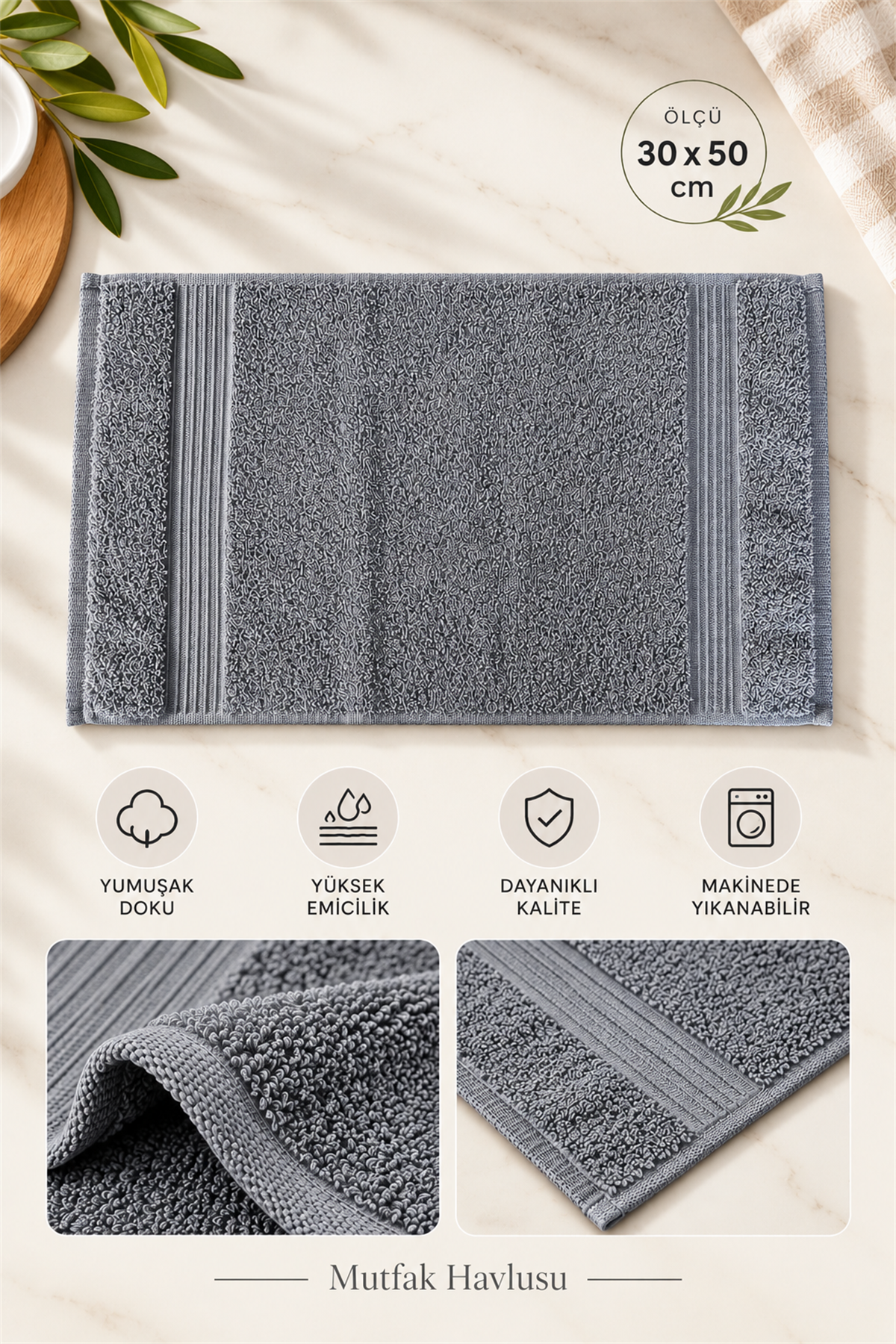 ÇetHome 30x50 Antrasit Renk Mutfak Havlusu