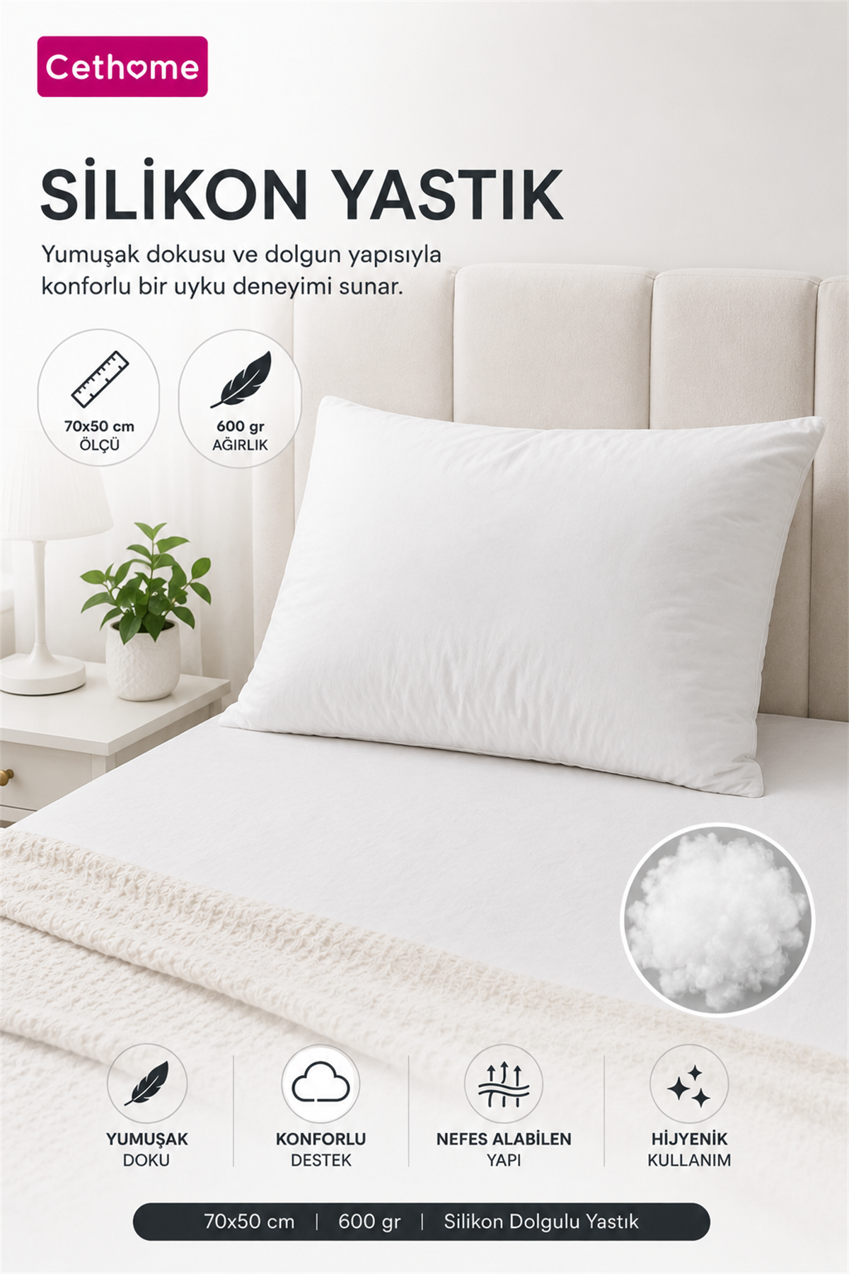 ÇetHome 600 gr Boncuk Silikon 50x70 cm Yastık