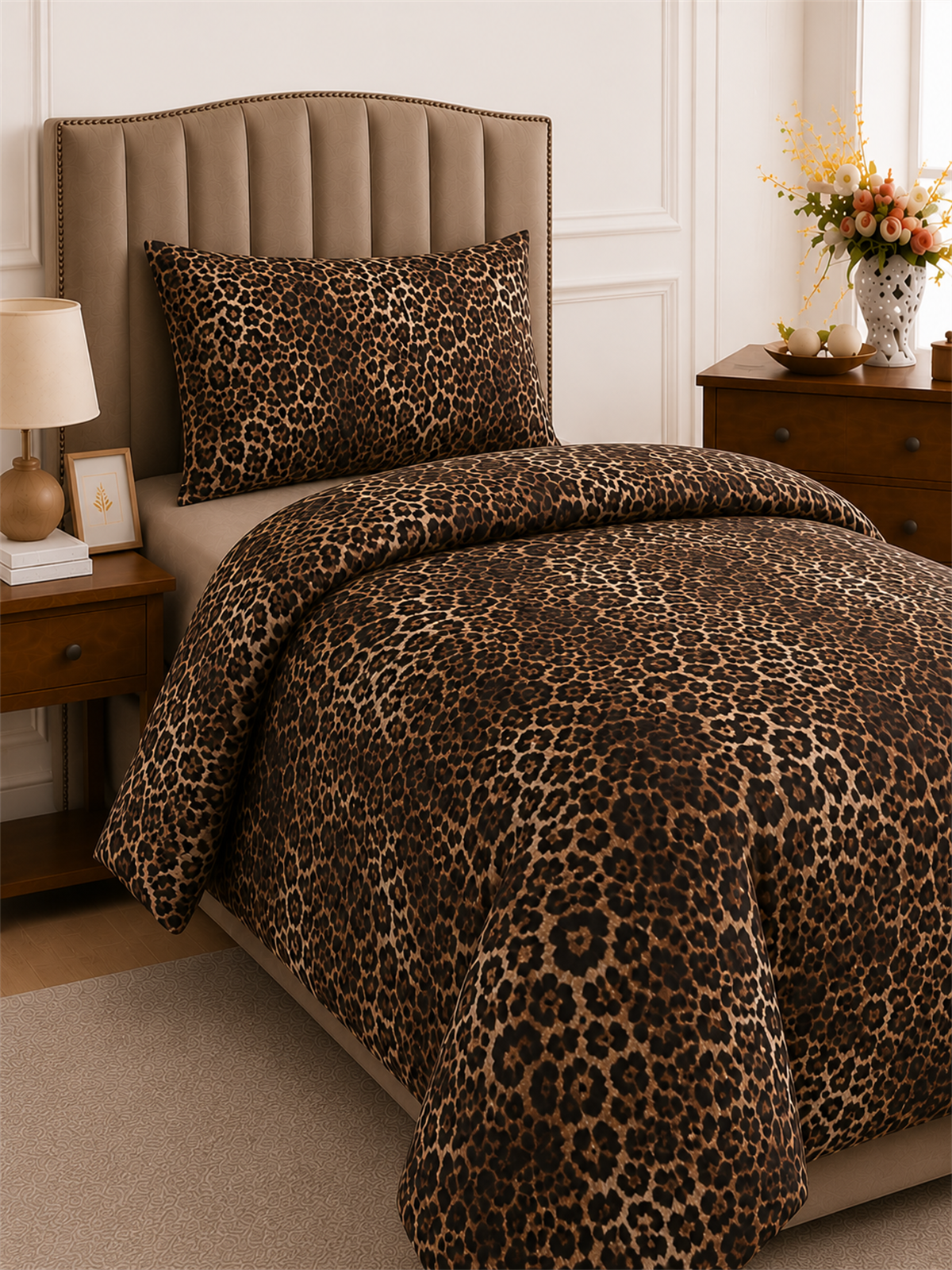 ÇetHome Pamuklu Leopar Desenli Tek Kişilik Nevresim Takımı