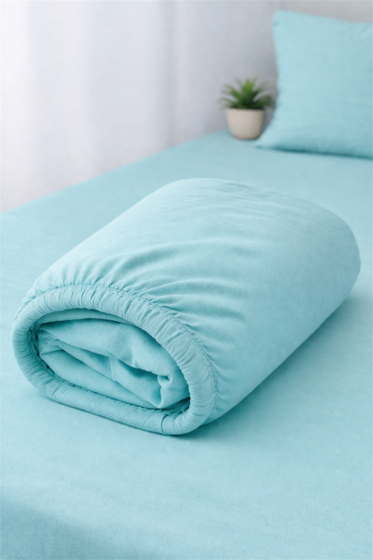 ÇetHome Pamuklu Mavi Lastikli Çift Kişilik Çarşaf 160*200 cm