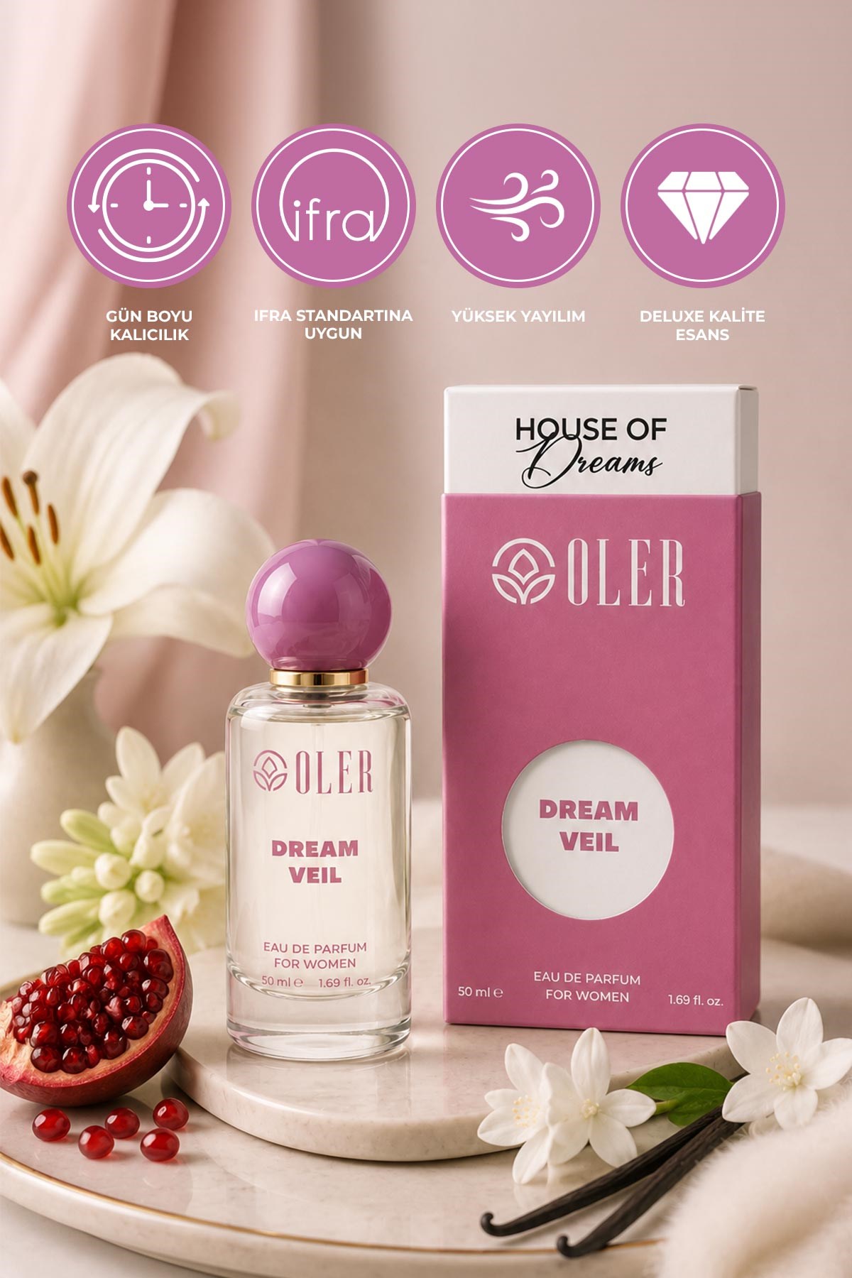 House of Dreams Dream Veil Kadın Parfüm EDP 50 ml | Nar | Zambak | Sümbülteber | Yasemin | Vanilya | Beyaz Misk