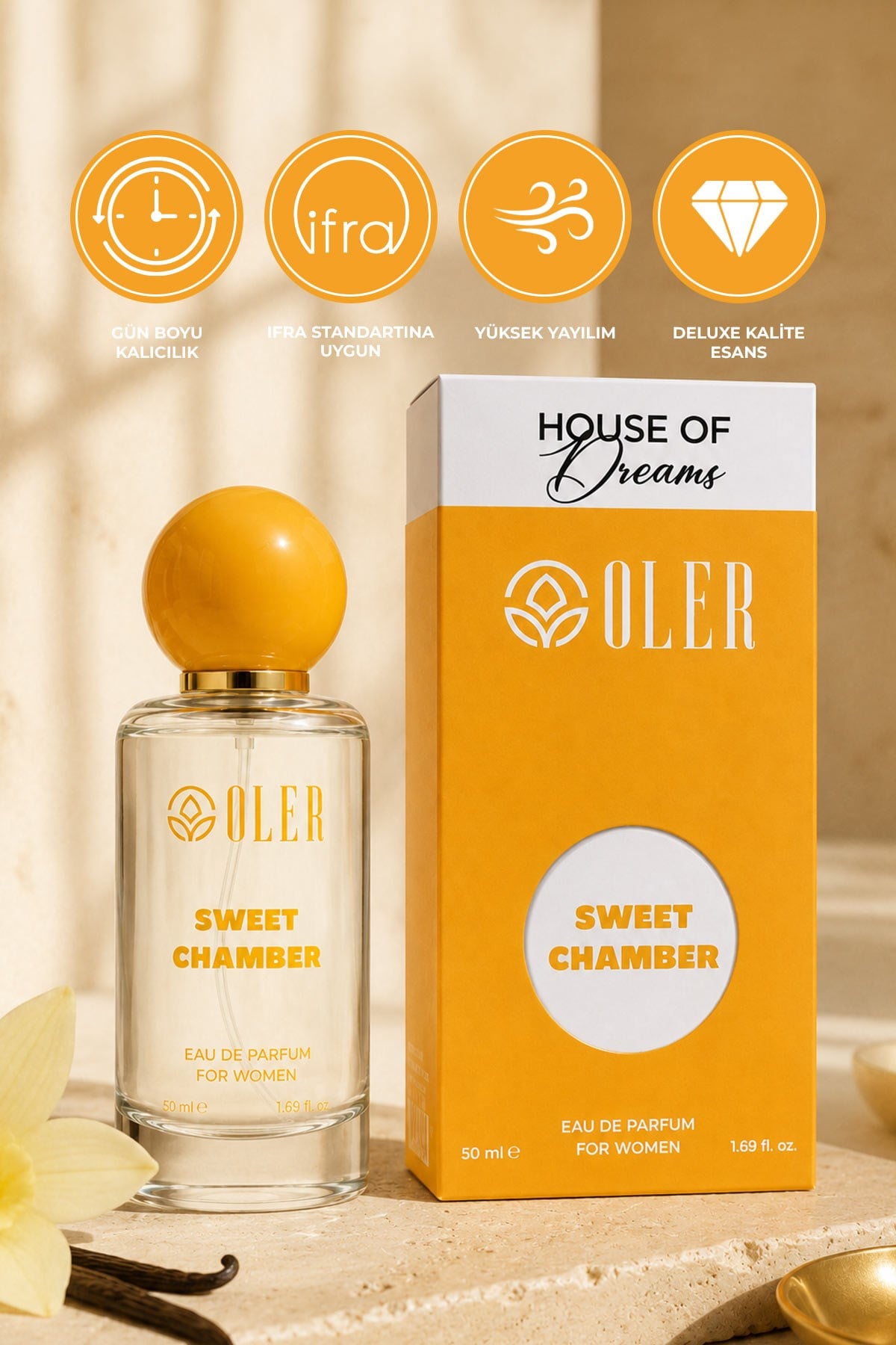 House of Dreams Sweet Chamber Kadın Parfüm EDP 50 ml | Karamel | Süt | Bal | Beyaz Çiçekler | Vanilya | Pralin