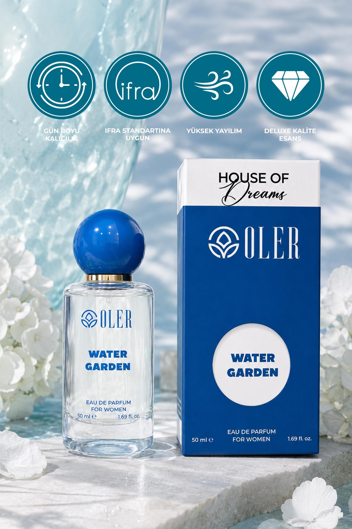 House of Dreams Water Garden Kadın Parfüm EDP 50 ml | Yeşil Mandalina | İncir | Kavun | Lotus | Vanilya | Sandal Ağacı
