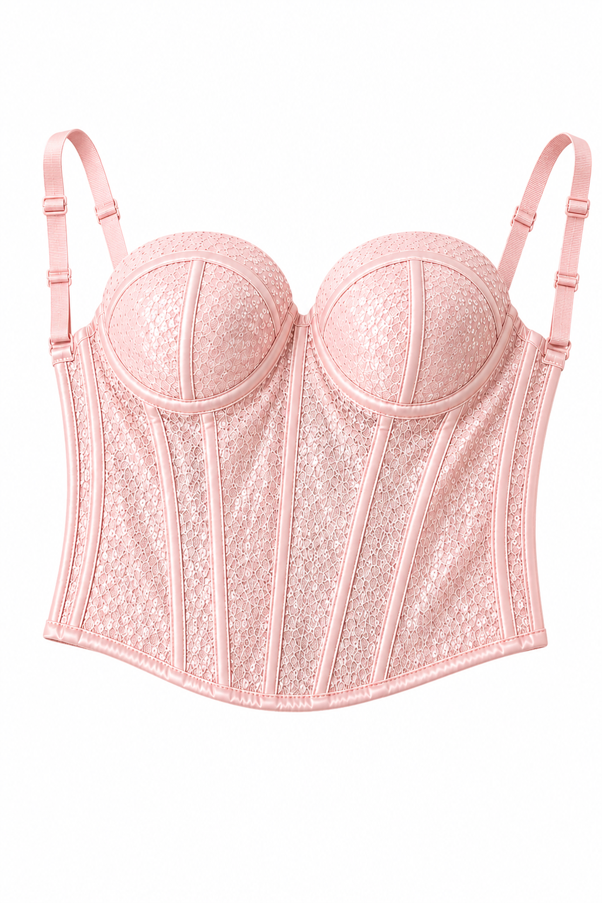 Pembe Renk Pullu Parlak Korse Bustiyer